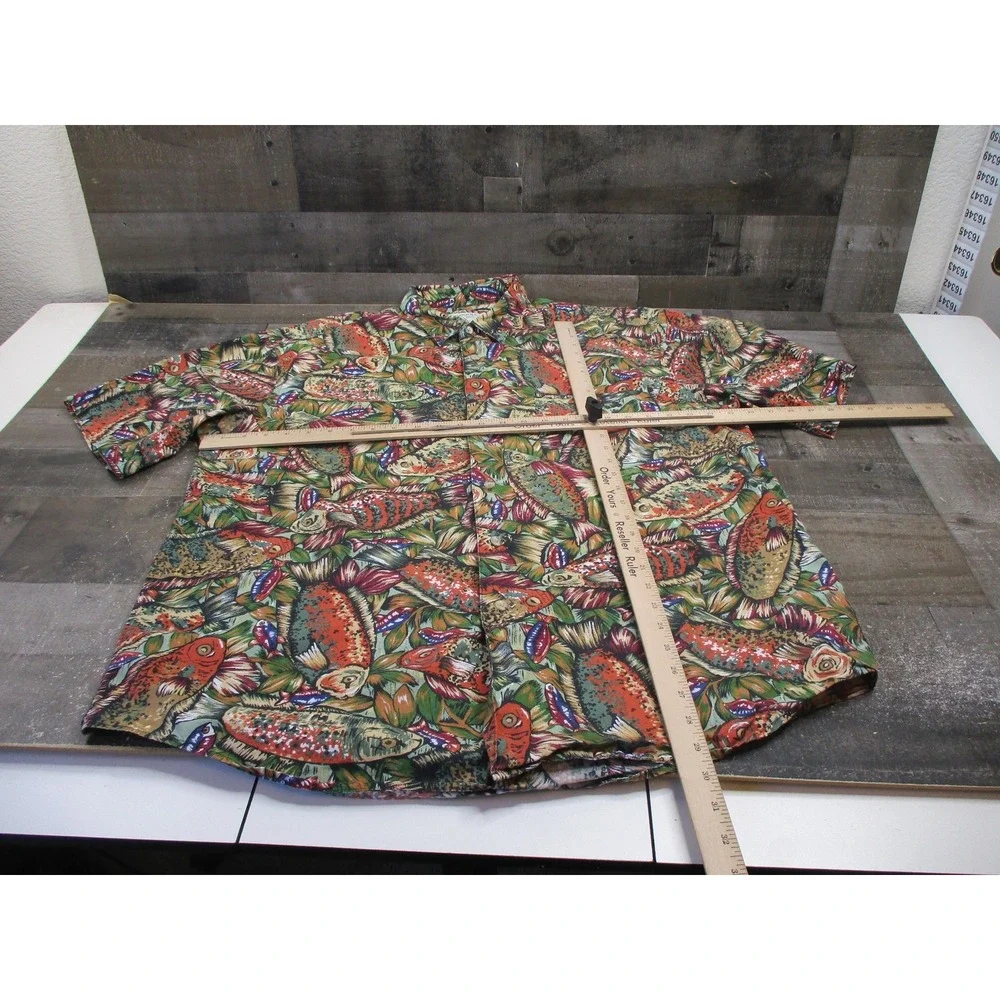 Vintage Banana Republic Shirt Mens XL Fish Print Safari Travel Short Sleeve 90s